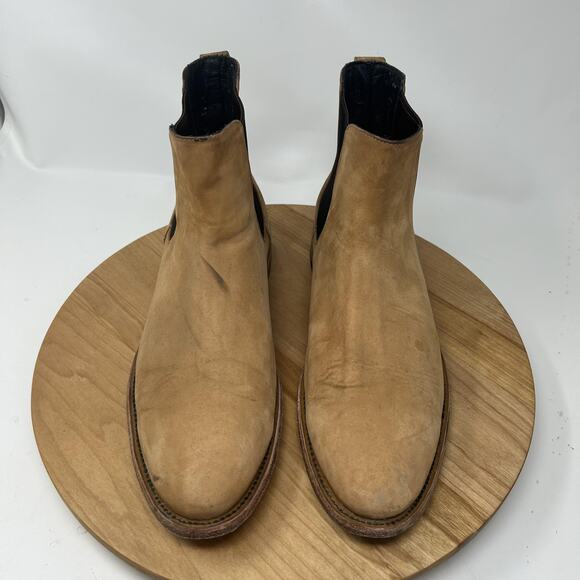 Nisolo Boots Mens 9 Marco Everyday Chelsea Tan Suede Leather Pull On Minimalist - Picture 2 of 13